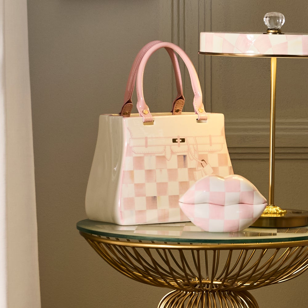 MacKenzie-Childs Rosy Check Doodles Handbag Vase