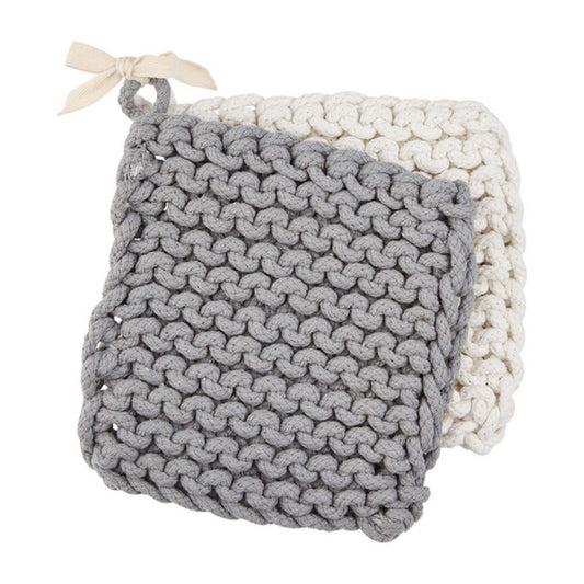 Mud Pie White And Gray Crochet Pot Holder Set