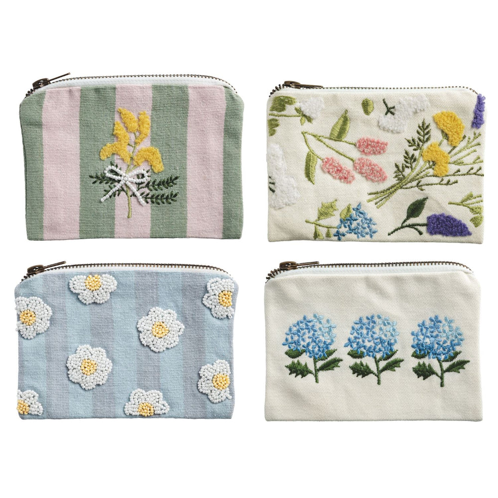 Mud Pie Floral Bead & Embroidery Zipper Pouches