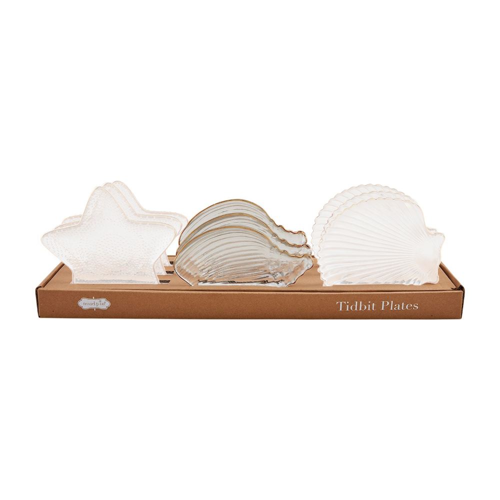 Mud Pie Sea Gold Edge Glass Tidbit Plates