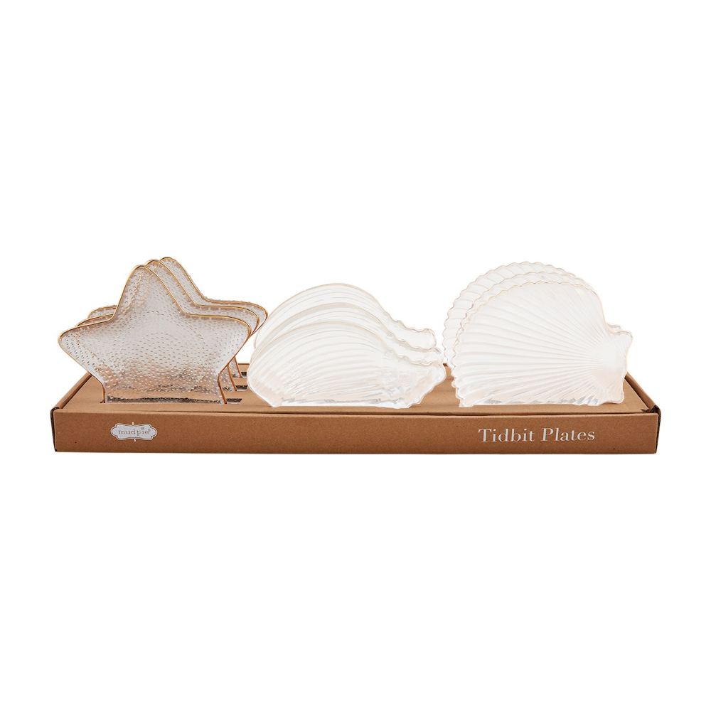 Mud Pie Sea Gold Edge Glass Tidbit Plates