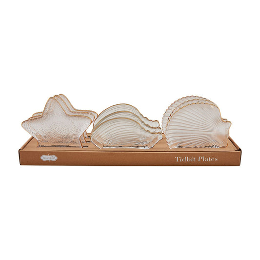 Mud Pie Sea Gold Edge Glass Tidbit Plates