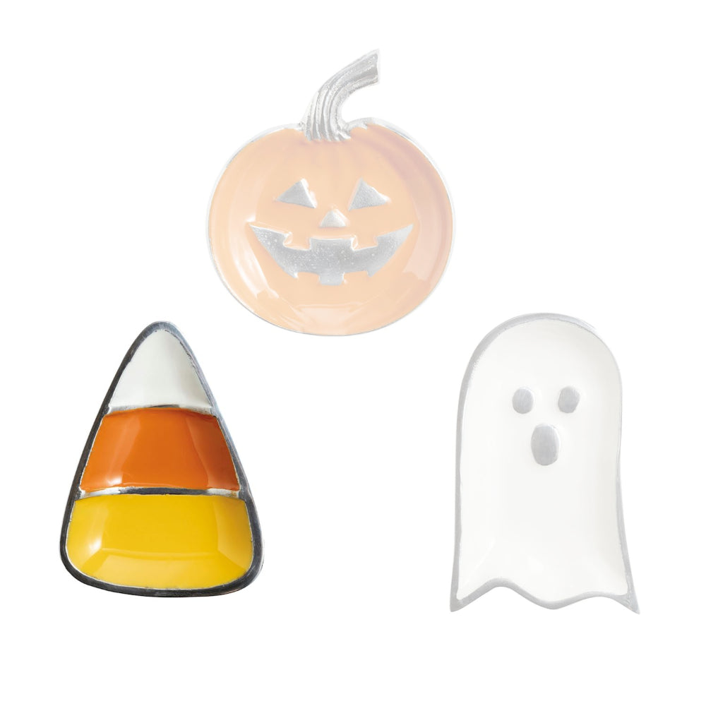  A colorful halloween-themed tray of a Candy Corn on a white backround.