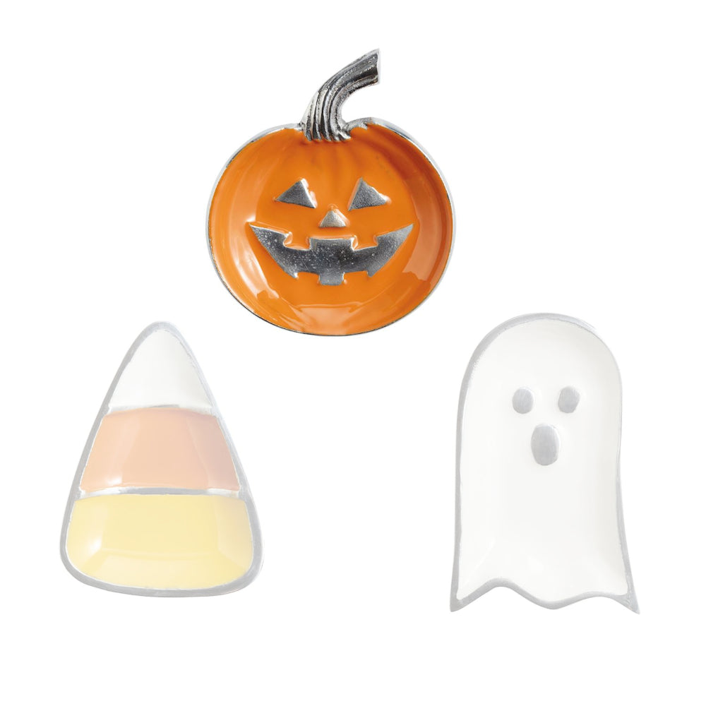 A orange halloween-themed tray of a a Jack-o-Lantern pumpkin on a white backround. 