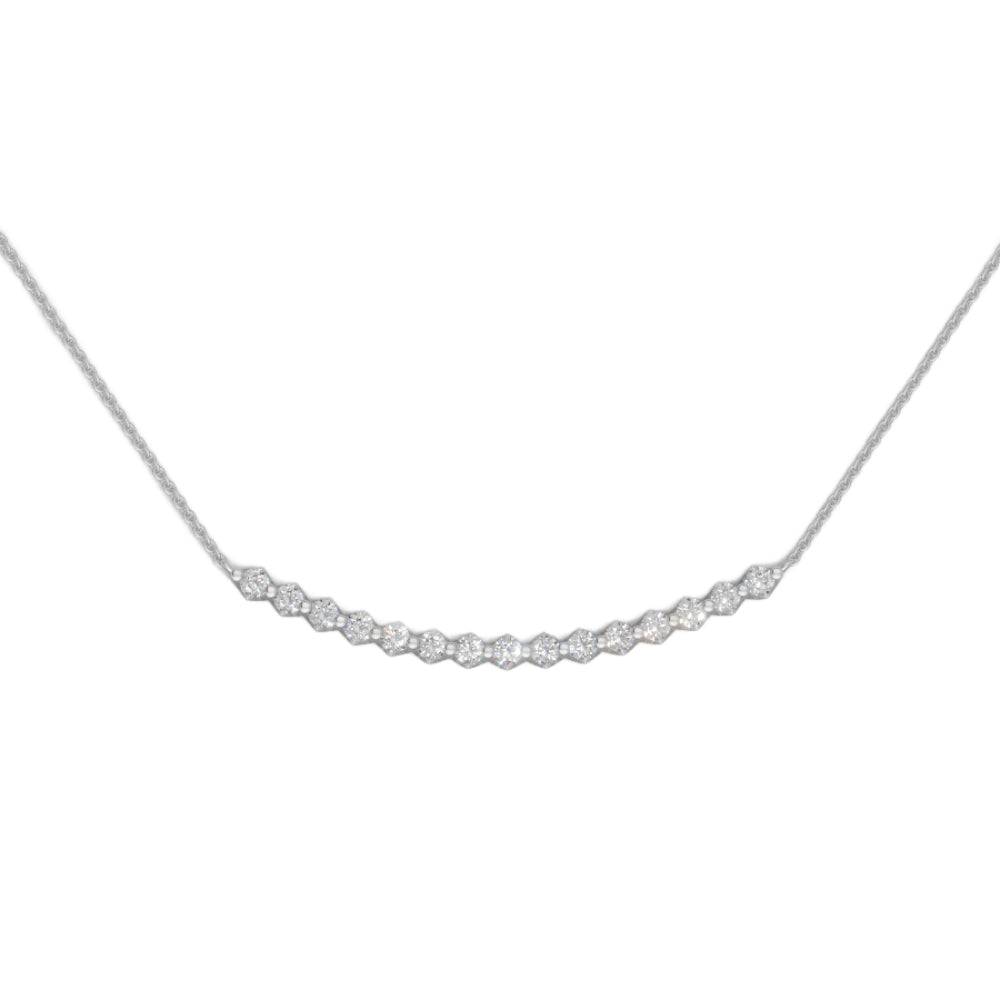 White gold diamond smile pendant necklace with small diamonds on a white background