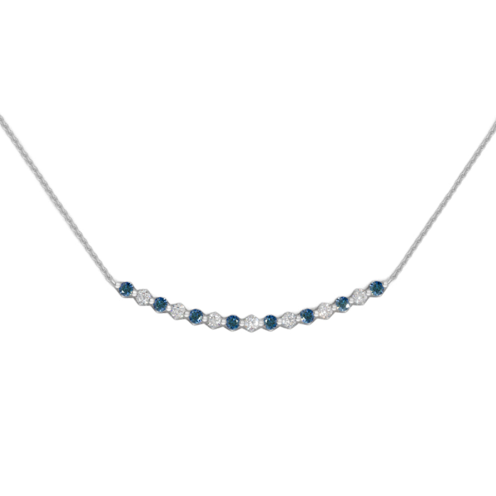 White gold alexandrite and diamond smile pendant necklace with small diamonds on a white background