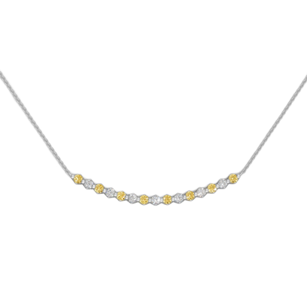 White gold citrine and diamond smile pendant necklace with small diamonds on a white background