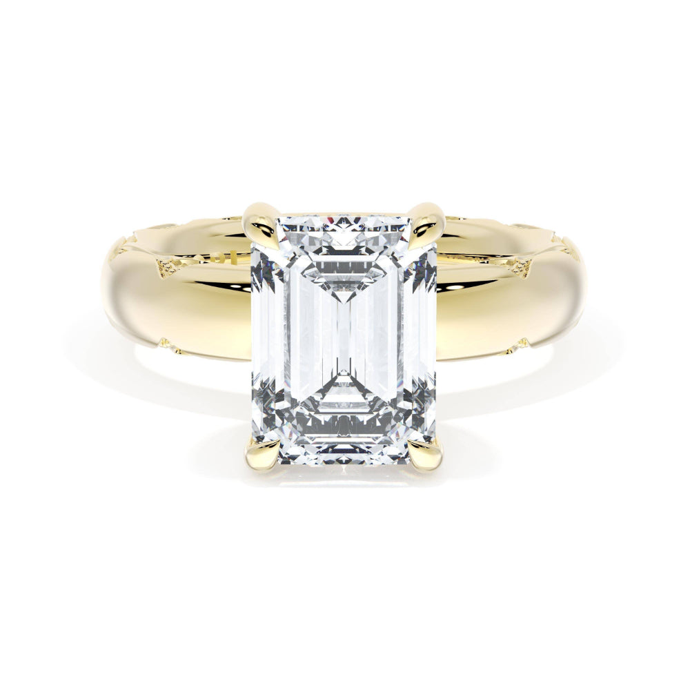 Tacori 18k Gold Founder's Collection Emerald Solitaire Cigar Band Engagement Ring