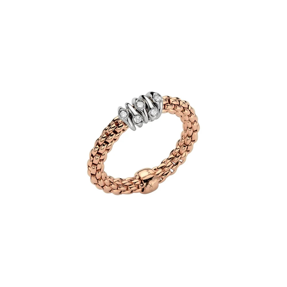 A two-tone ring featuring a textured rose gold chain band and a silver-toned top section set with small clear stones, shown on a plain white background.