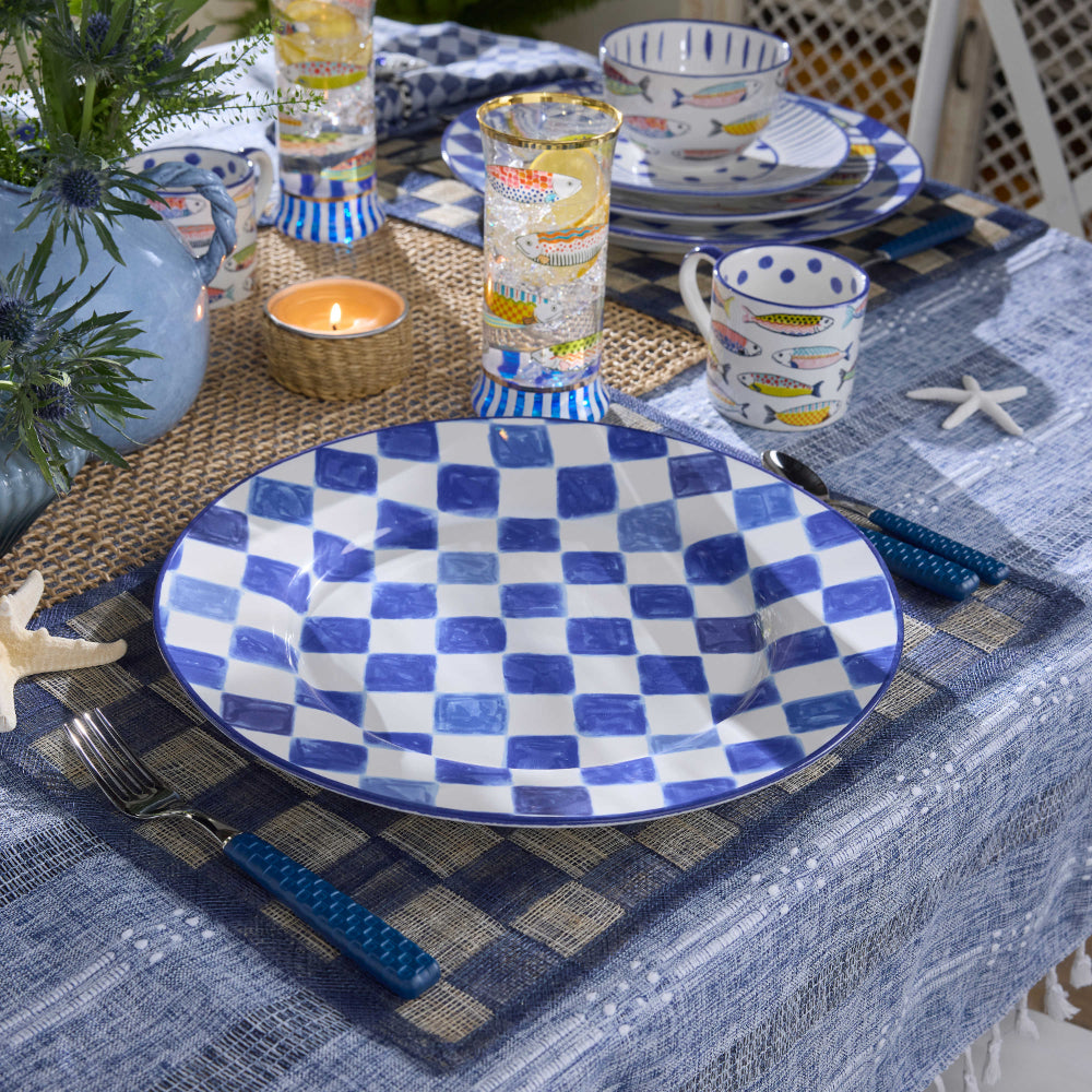 Mackenzie-Childs Indigo Check Round Platter