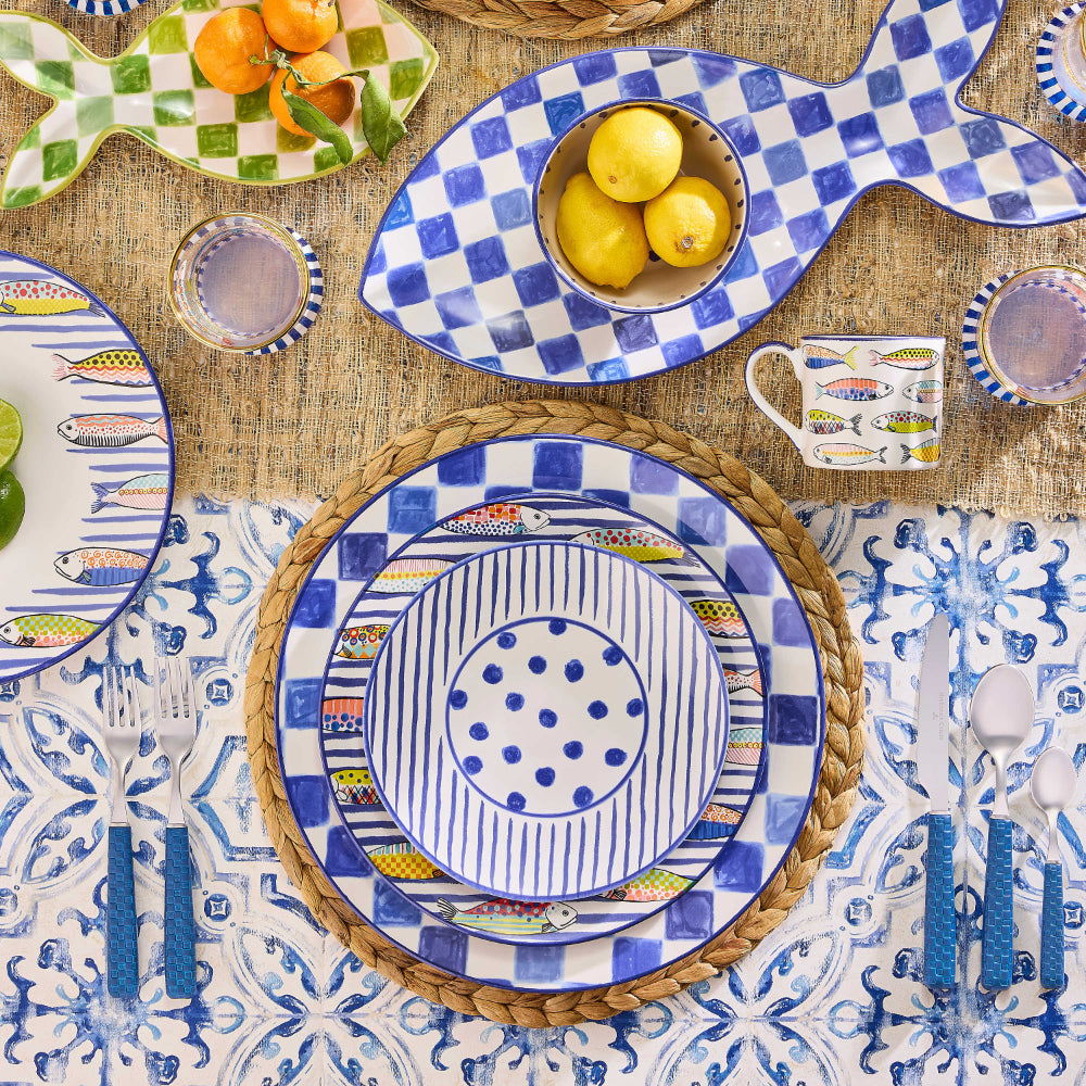 Mackenzie-Childs Indigo Check Round Platter