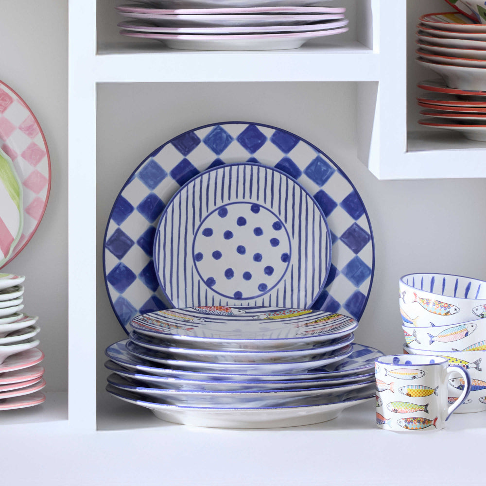 Mackenzie-Childs Indigo Check Round Platter