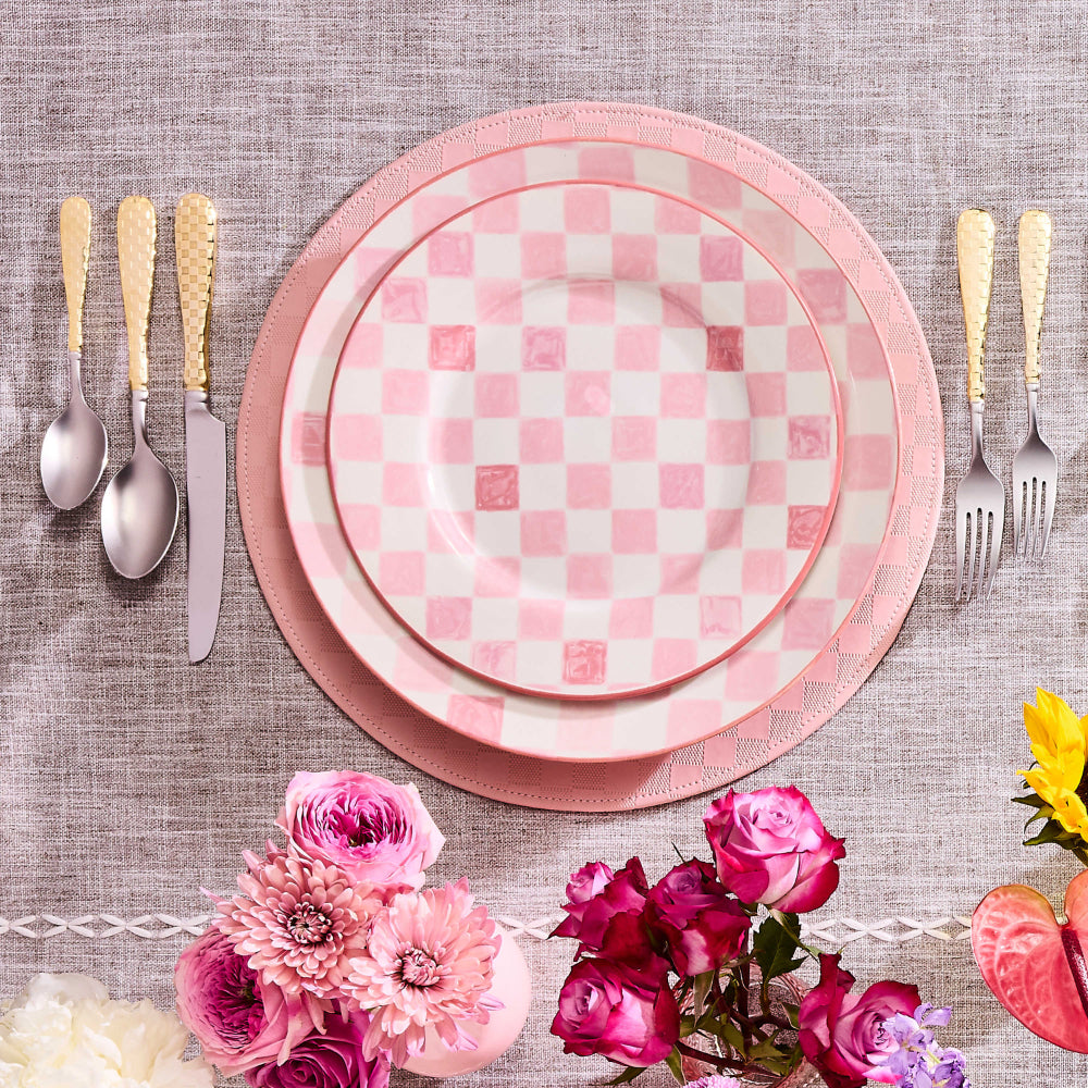 Mackenzie-Childs Pink Check Round Platter