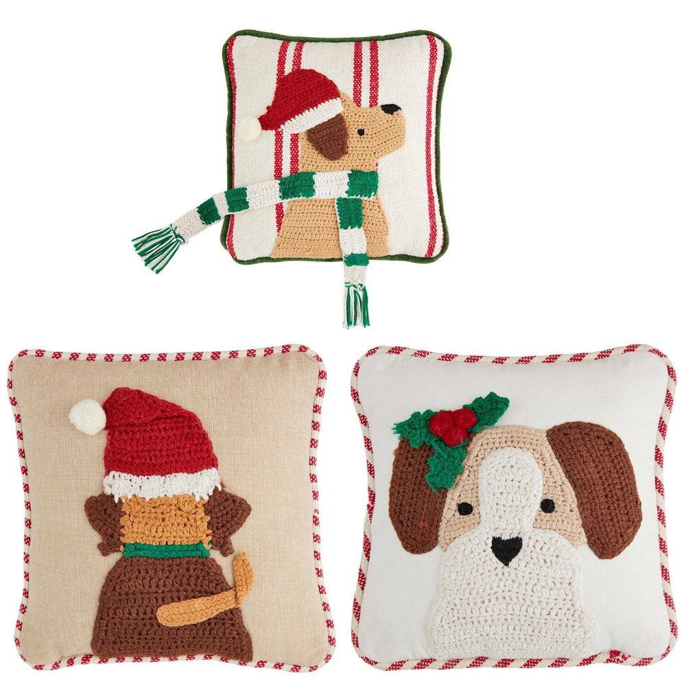Mud Pie Mini Crochet Christmas Dog Pillow