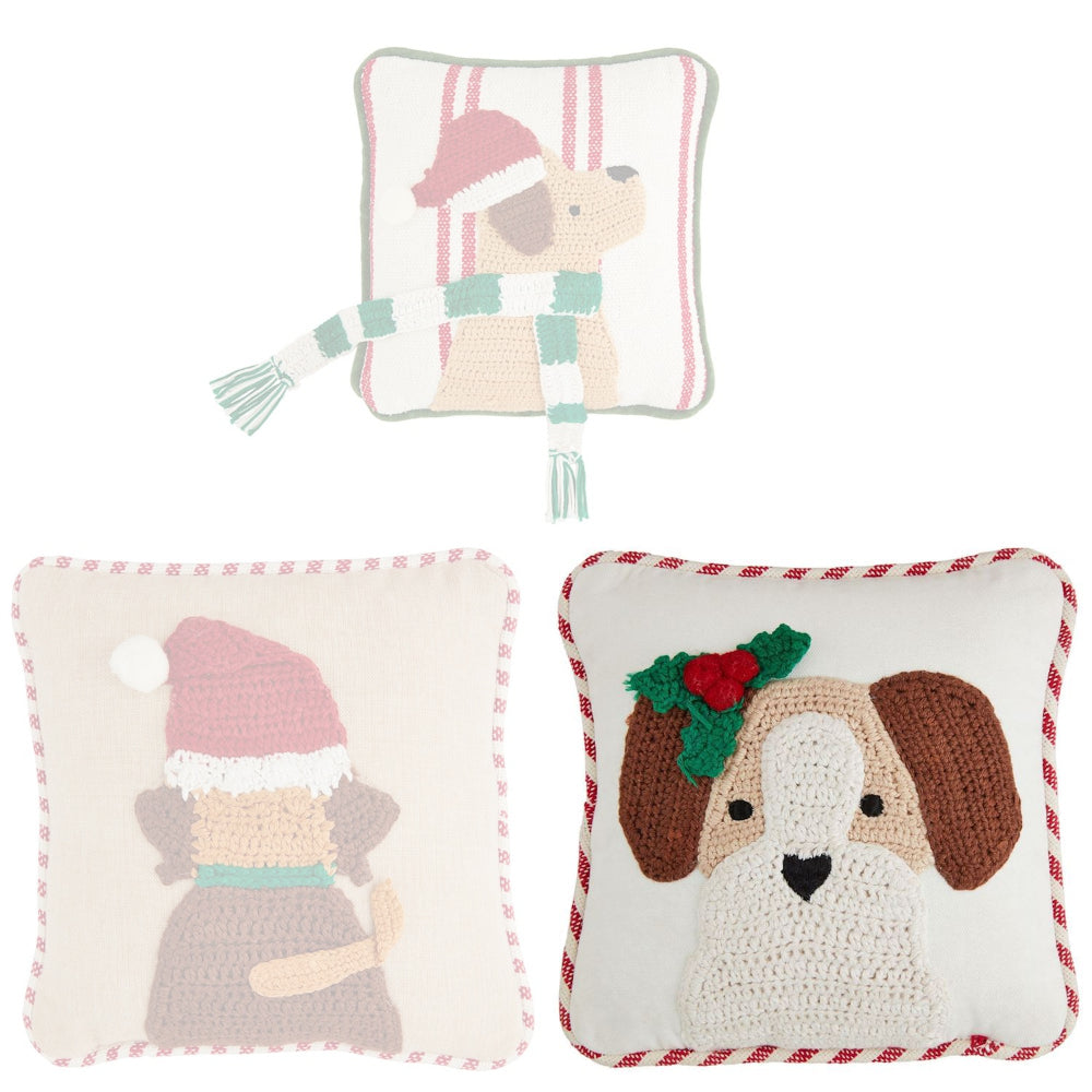 Mud Pie Mini Crochet Christmas Dog Pillow