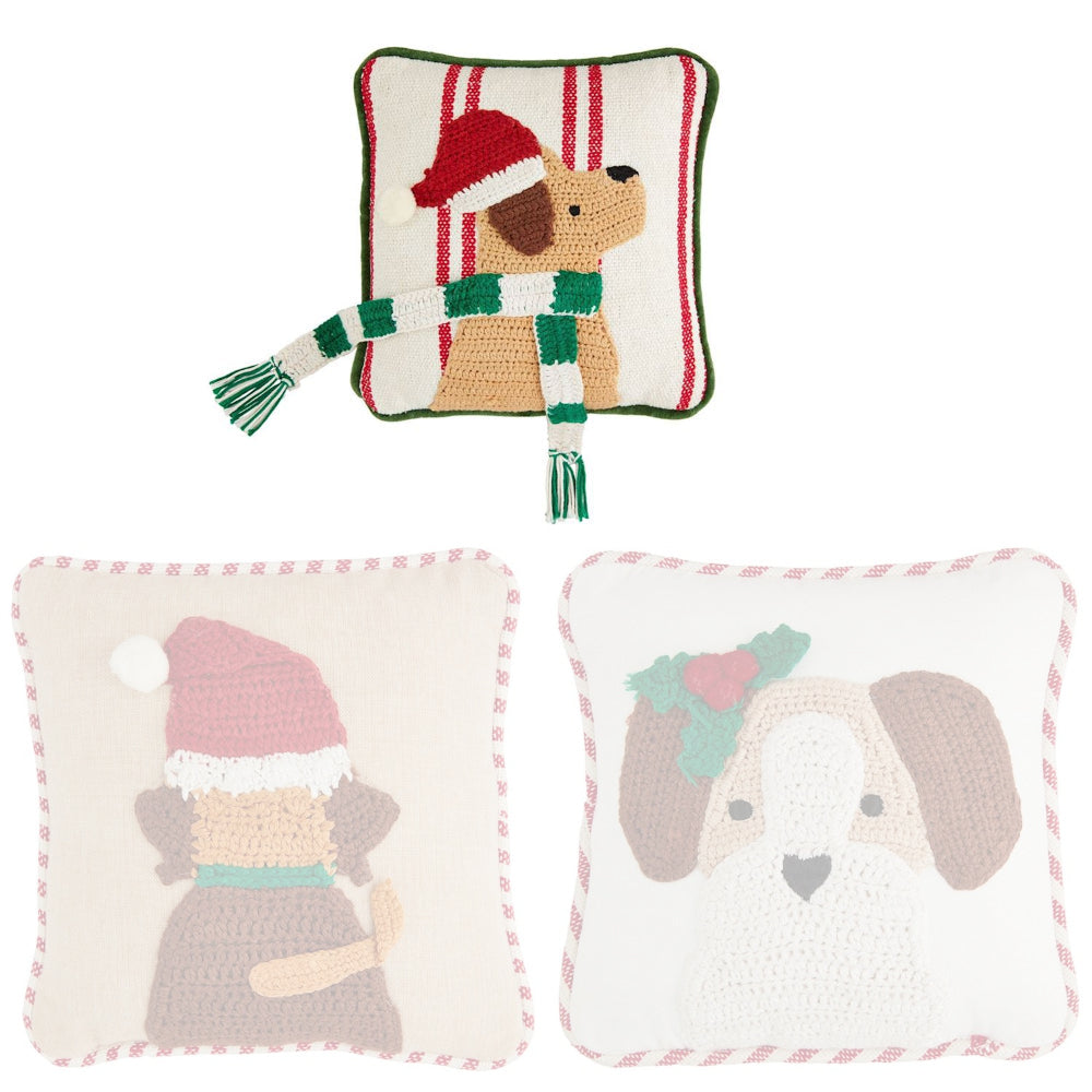 Mud Pie Mini Crochet Christmas Dog Pillow