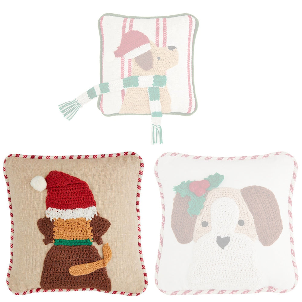 Mud Pie Mini Crochet Christmas Dog Pillow