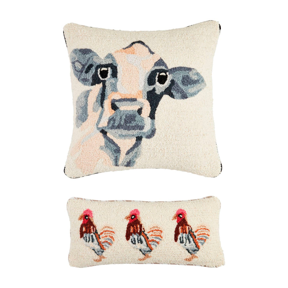 Mud Pie Farm Animal Hooked Wool Pillow