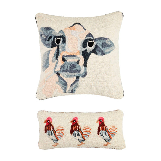 Mud Pie Farm Animal Hooked Wool Pillow