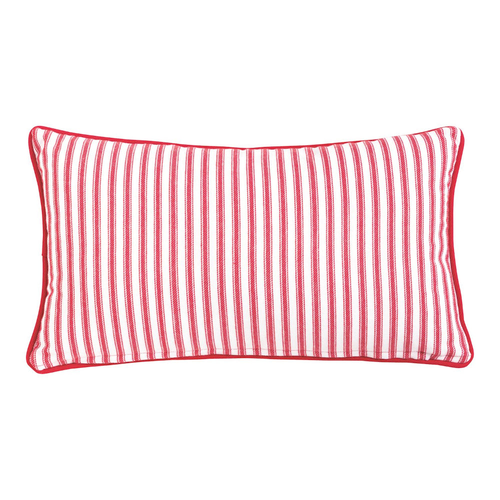 Red and white striped pillow on a white background