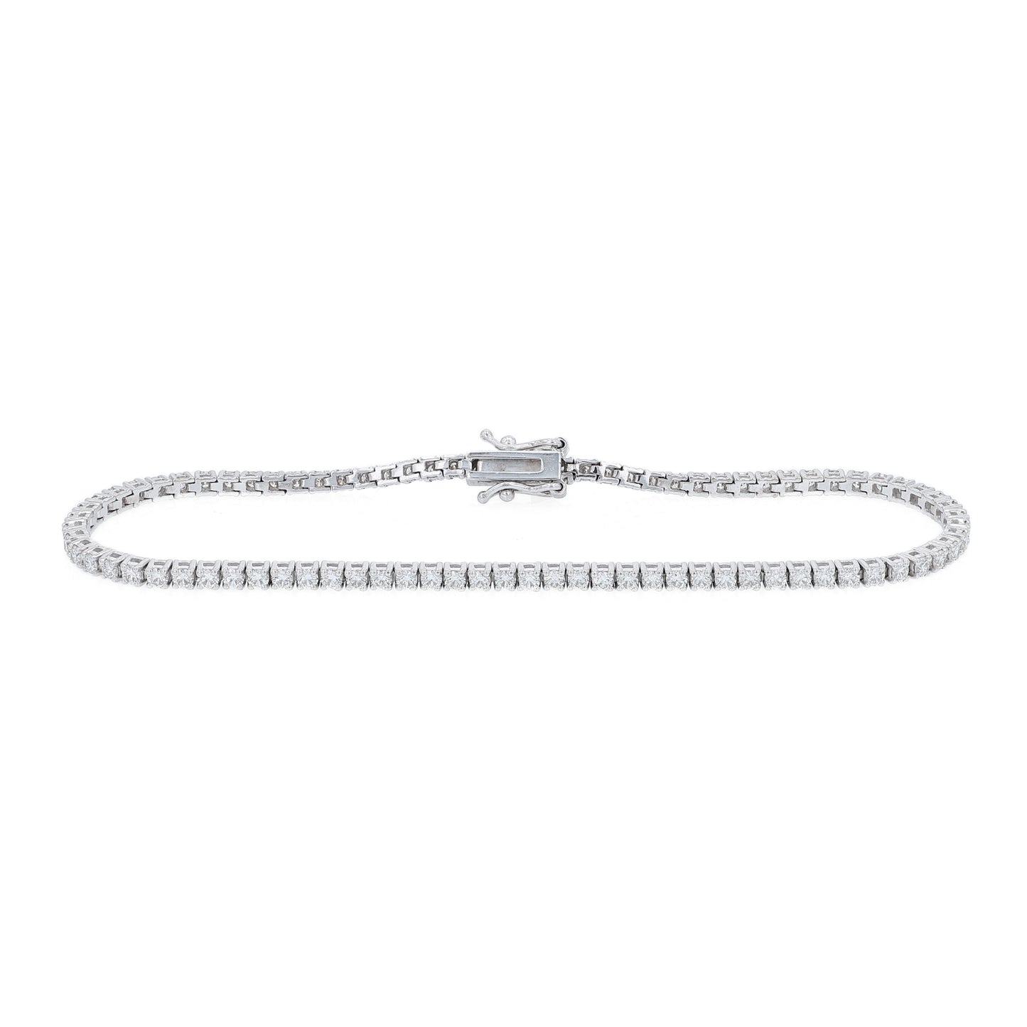 White gold 2.00 carat diamond tennis bracelet on a white background