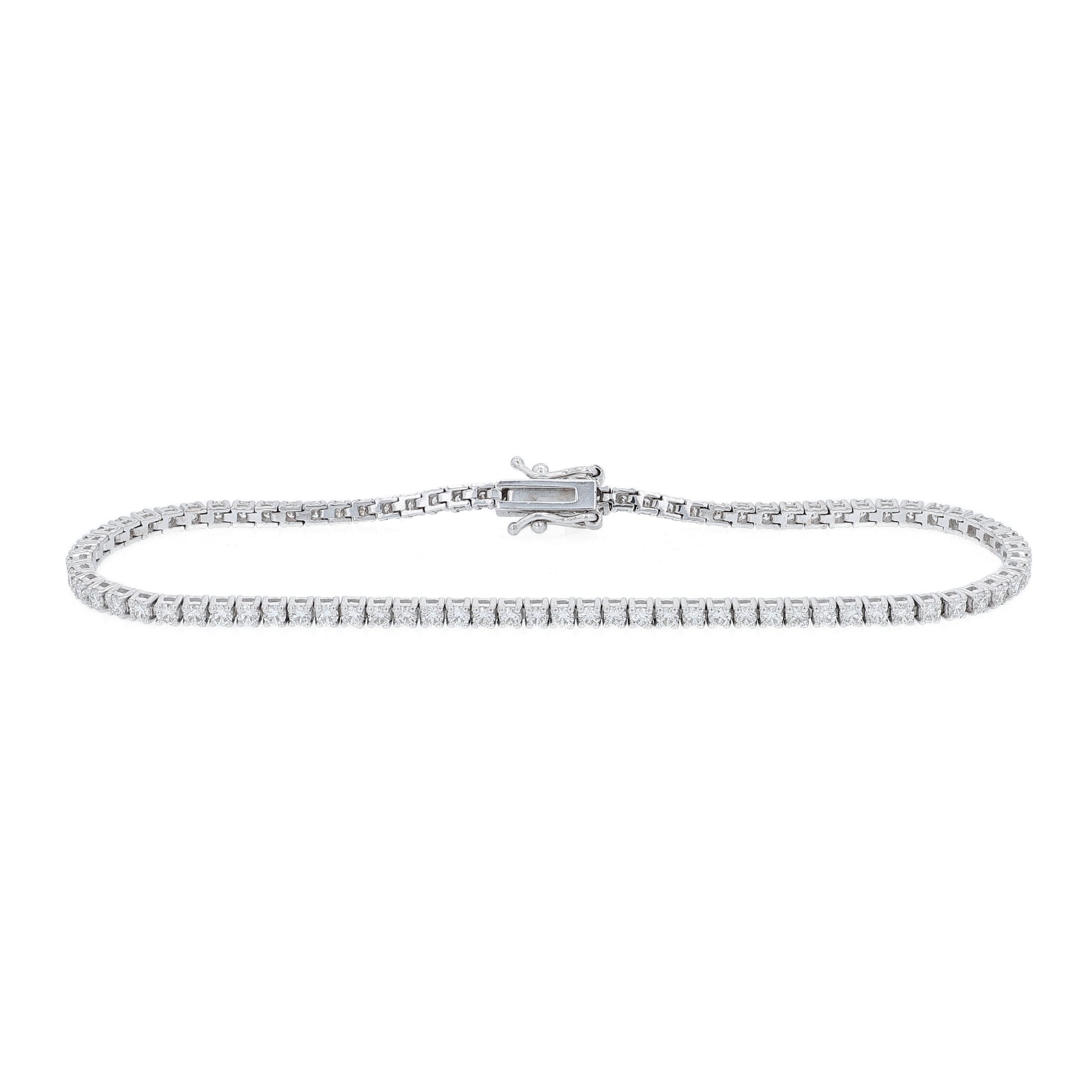 White gold 2.00 carat diamond tennis bracelet on a white background