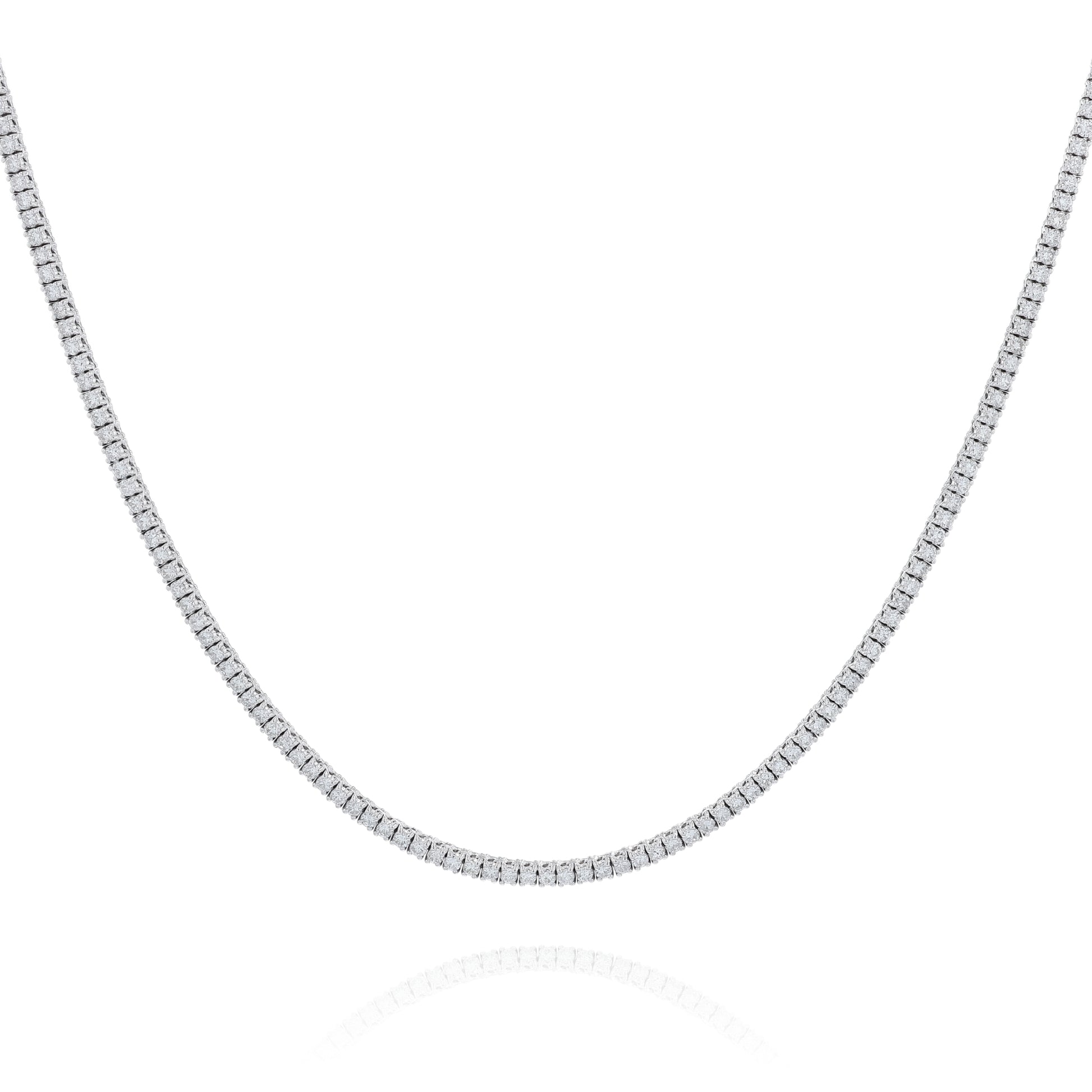 White gold 5.85 carat straight diamond tennis necklace graded HSI on a white background