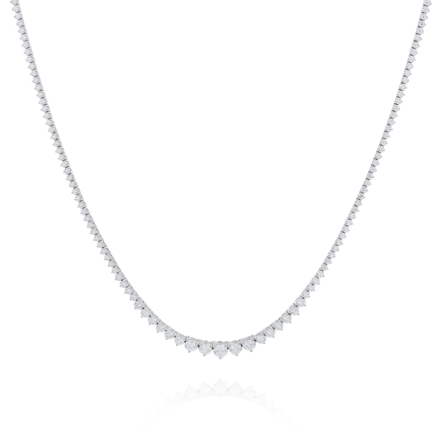 White gold 8.01 carat graduated diamond riviera necklace on a white background