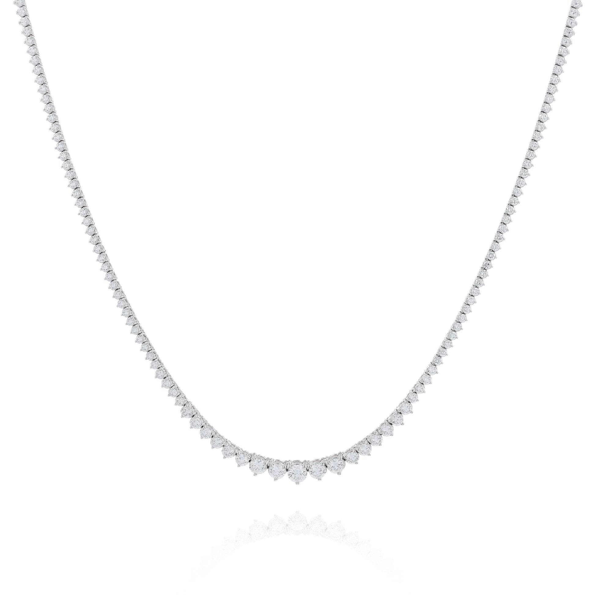 White gold 8.01 carat graduated diamond riviera necklace on a white background