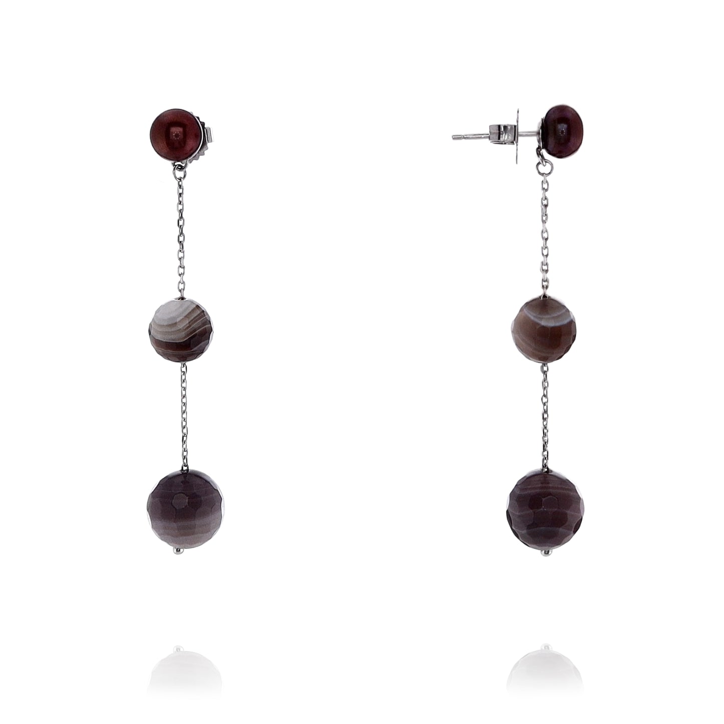 Honora Sterling Silver Chocolate Pearl and Faceted Bead Drop Earrings