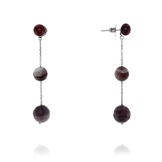 Honora Sterling Silver Chocolate Pearl and Faceted Bead Drop Earrings