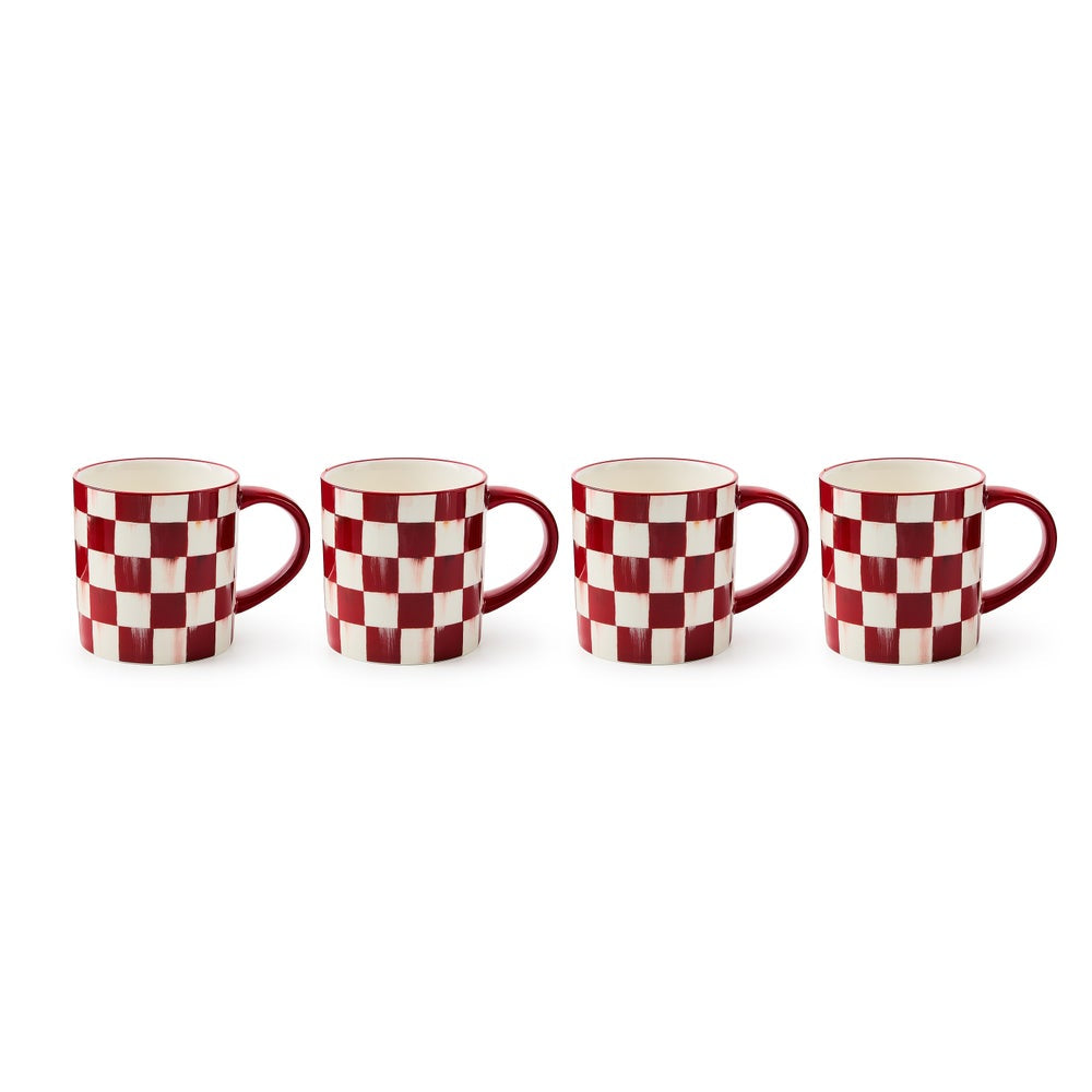 MacKenzie-Childs Cherry Check Mugs - Set of 4