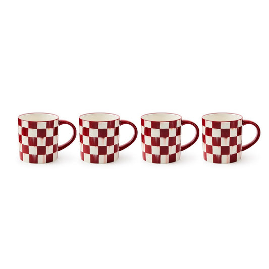 MacKenzie-Childs Cherry Check Mugs - Set of 4