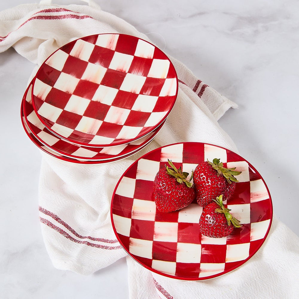 MacKenzie-Childs Cherry Check Appetizer Plates - Set of 4