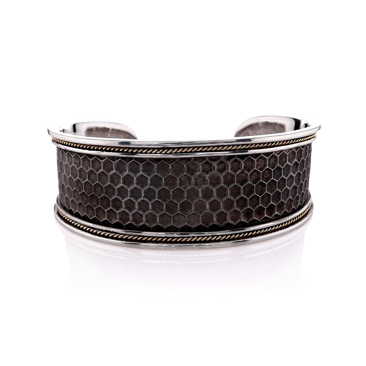 Estate Eli Jewels Sterling Silver Antiqued Honeycomb Design Wide Cuff Bracelet