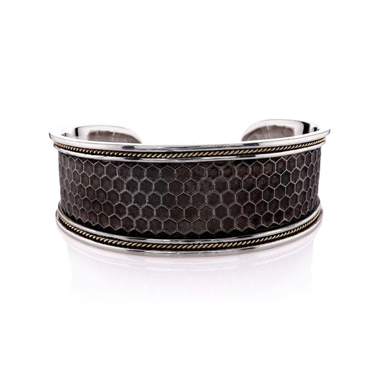 Estate Eli Jewels Sterling Silver Antiqued Honeycomb Design Wide Cuff Bracelet