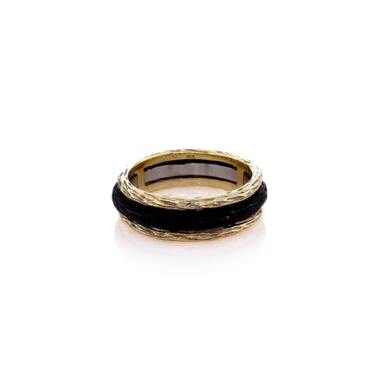 Estate 18k Yellow Gold Textured Raised Cobalt Center Band