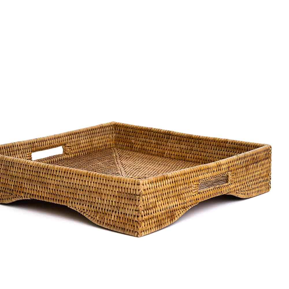 Pomegranate Woven Rattan Footed Square Butler Tray