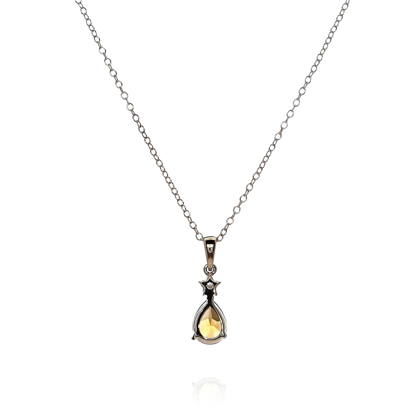 14k Yellow Gold Pear Shaped Citrine and Diamond Pendant Necklace