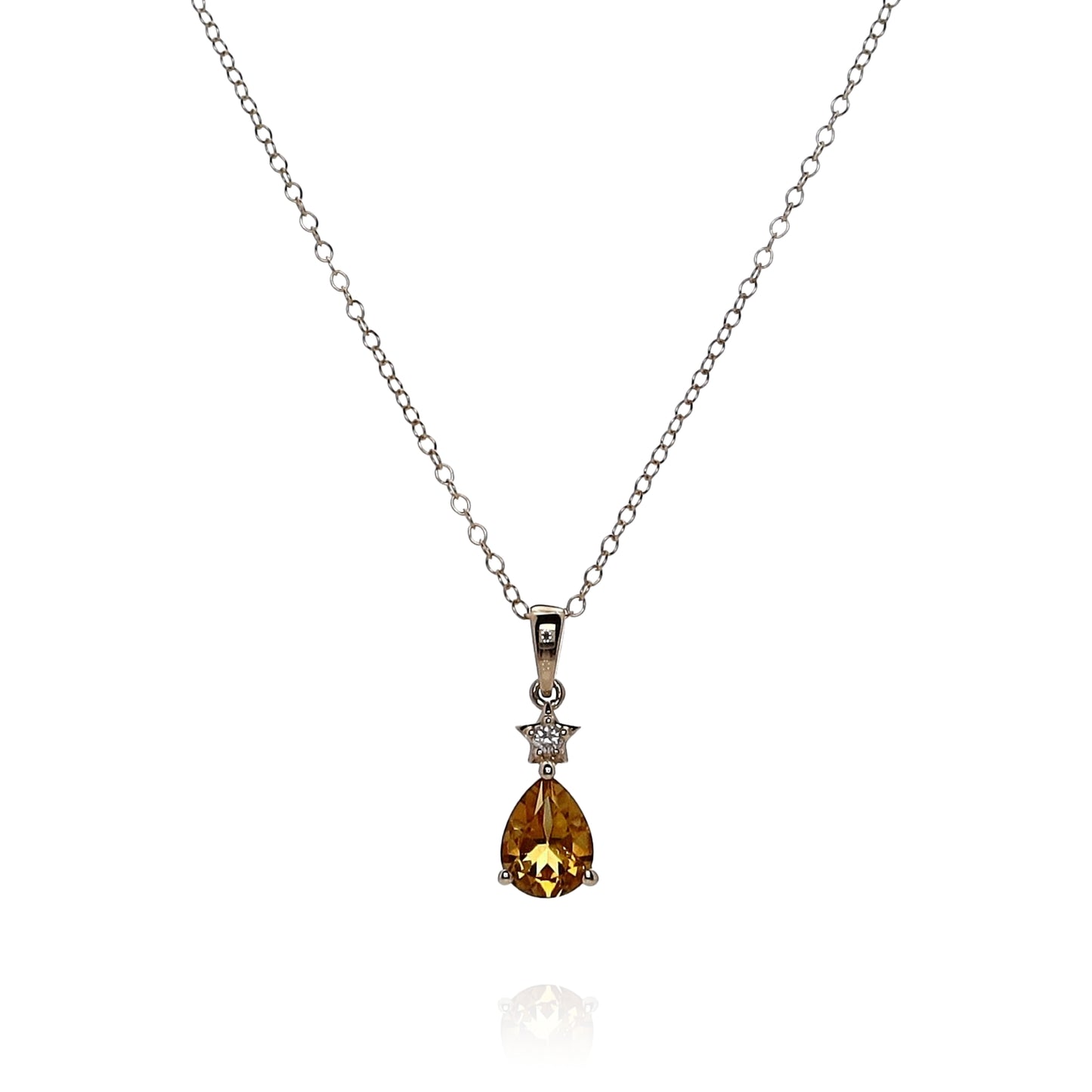 14k Yellow Gold Pear Shaped Citrine and Diamond Pendant Necklace