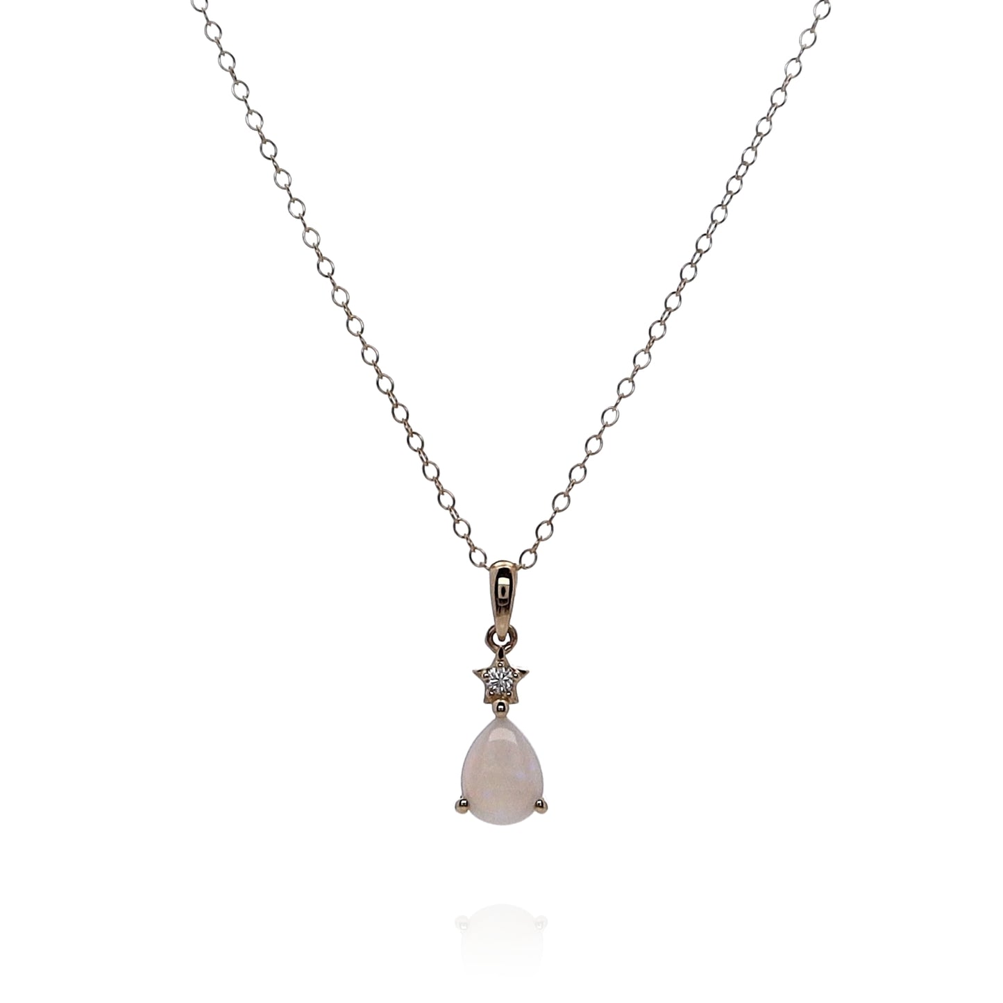 14k Yellow Gold Pear Shaped Opal and Diamond Pendant Necklace