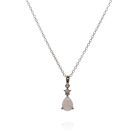 14k Yellow Gold Pear Shaped Opal and Diamond Pendant Necklace