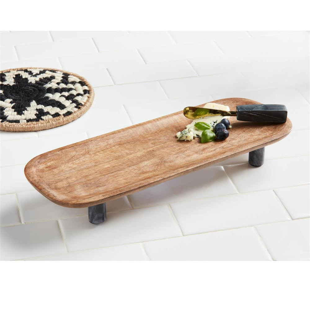 Mud Pie Footed Wood/Marble Board Set