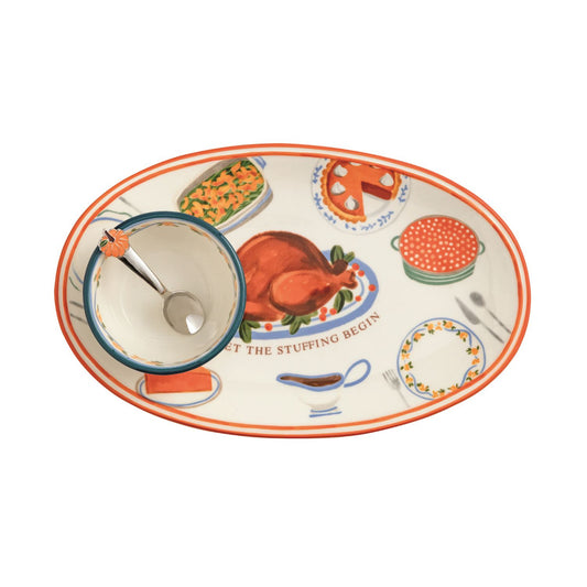 Mud Pie Turkey Dinner Tray & Dip Set