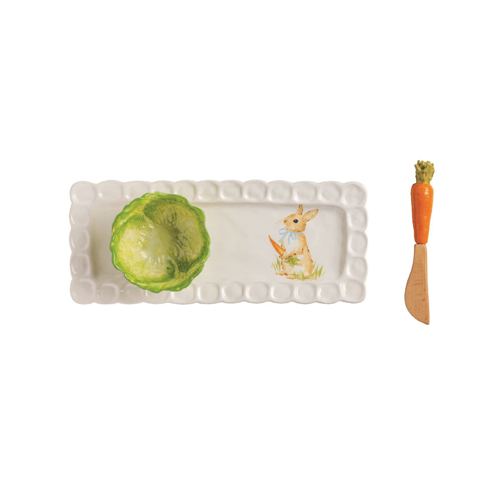 Mud Pie Easter Bunny Tray & Cabbage Tidbit Set