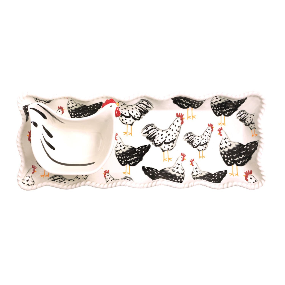 Mud Pie Rooster Tray and Dip Set