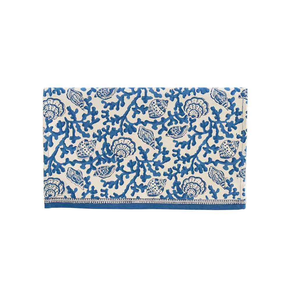 Pomegranate Coral & Shell Blue Table Runner