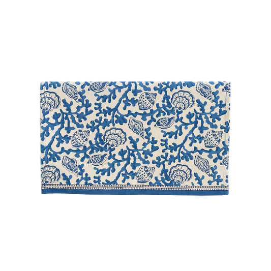 Pomegranate Coral & Shell Blue Table Runner