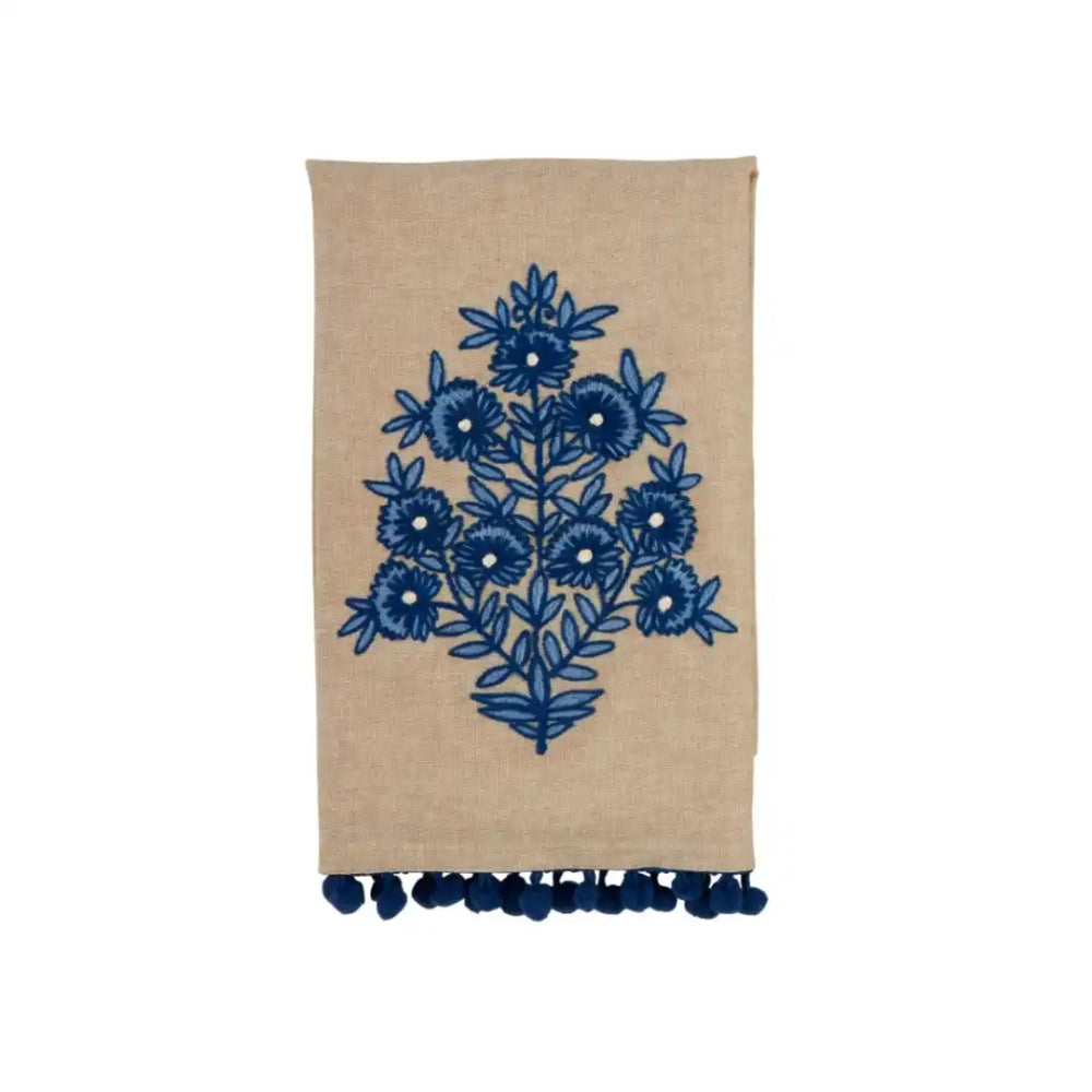 Mud Pie Blue Floral Embroidered Towel