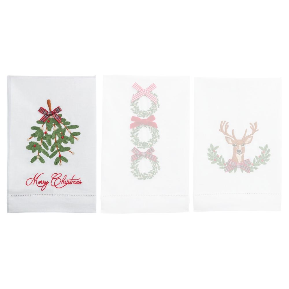 Mud Pie Christmas Embroidered Towels